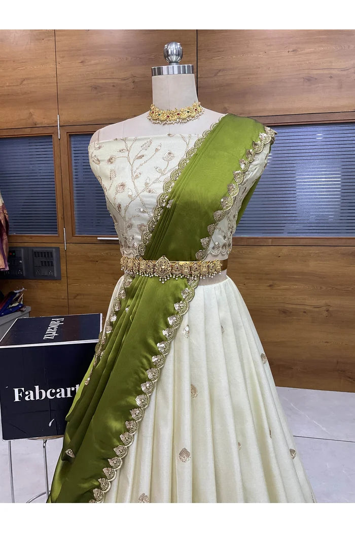 Satyabhumi Women's Woven Design Half Saree with Blouse and Dupatta