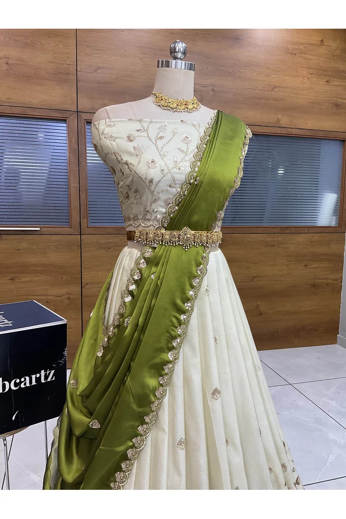 Satyabhumi Women's Woven Design Half Saree with Blouse and Dupatta