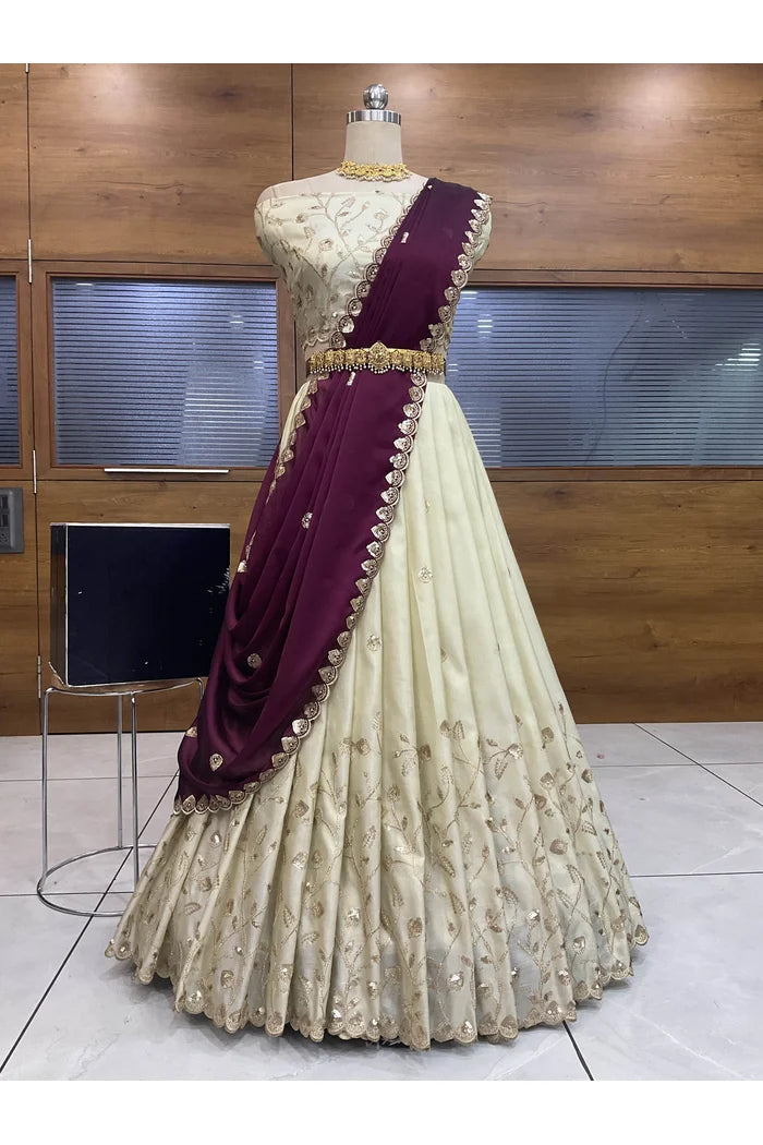 Satyabhumi Women's Woven Design Half Saree with Blouse and Dupatta