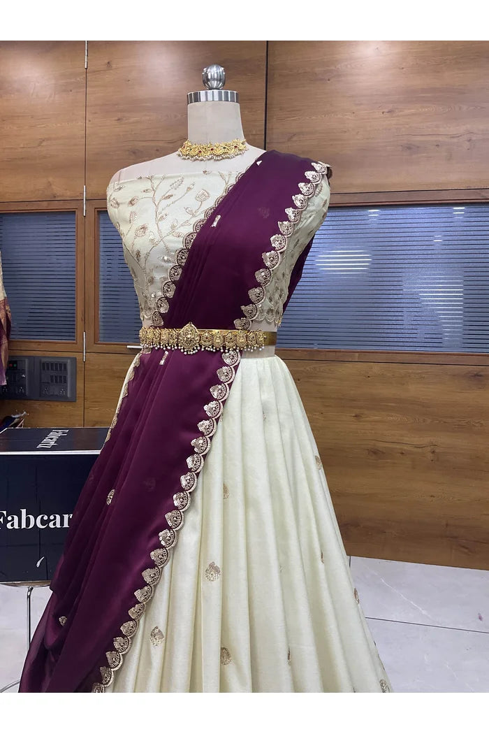 Satyabhumi Women's Woven Design Half Saree with Blouse and Dupatta