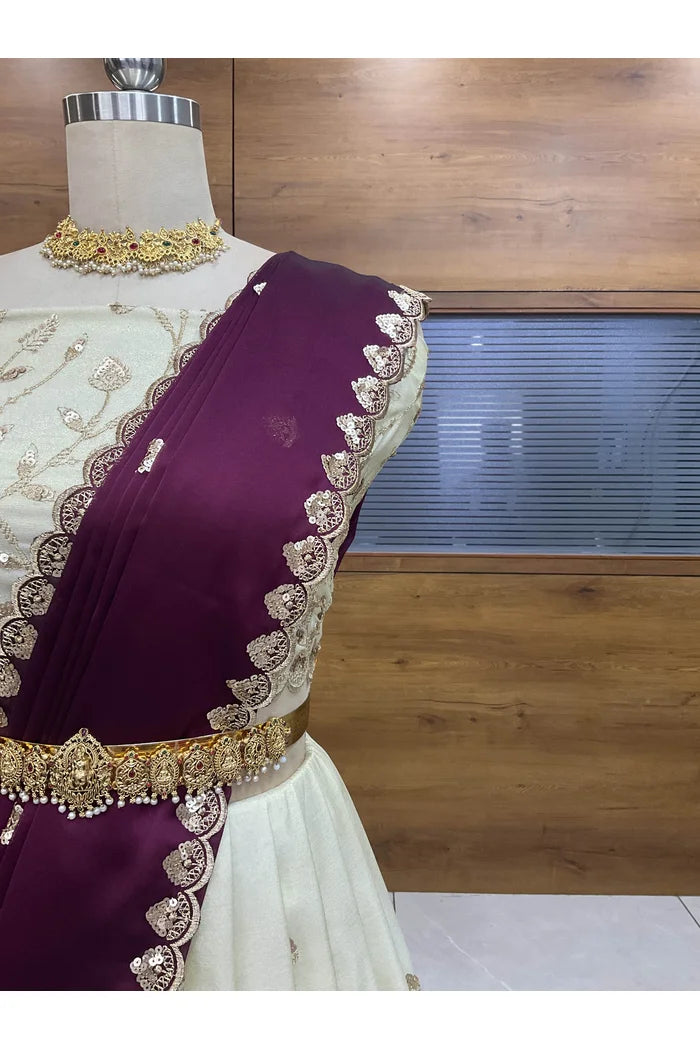 Satyabhumi Women's Woven Design Half Saree with Blouse and Dupatta