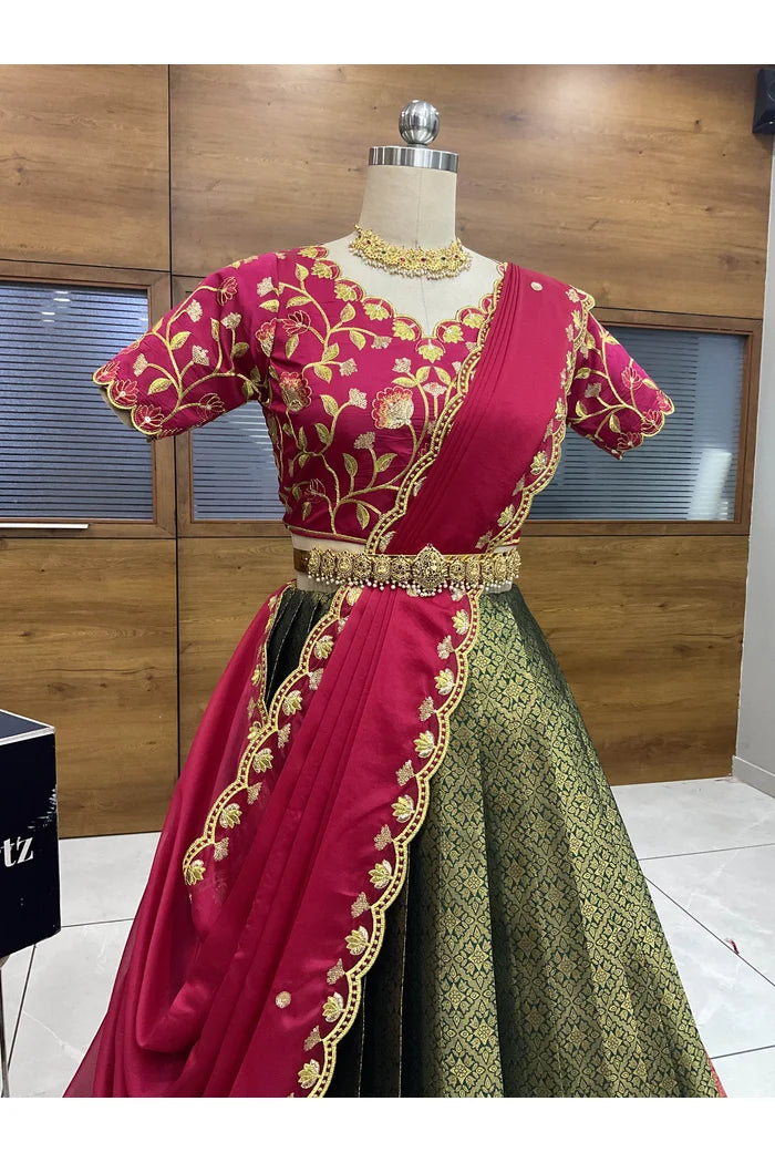Juhi Women's Woven Design Half Saree with Blouse and Dupatta