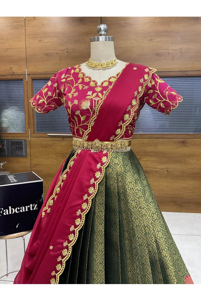 Juhi Women's Woven Design Half Saree with Blouse and Dupatta