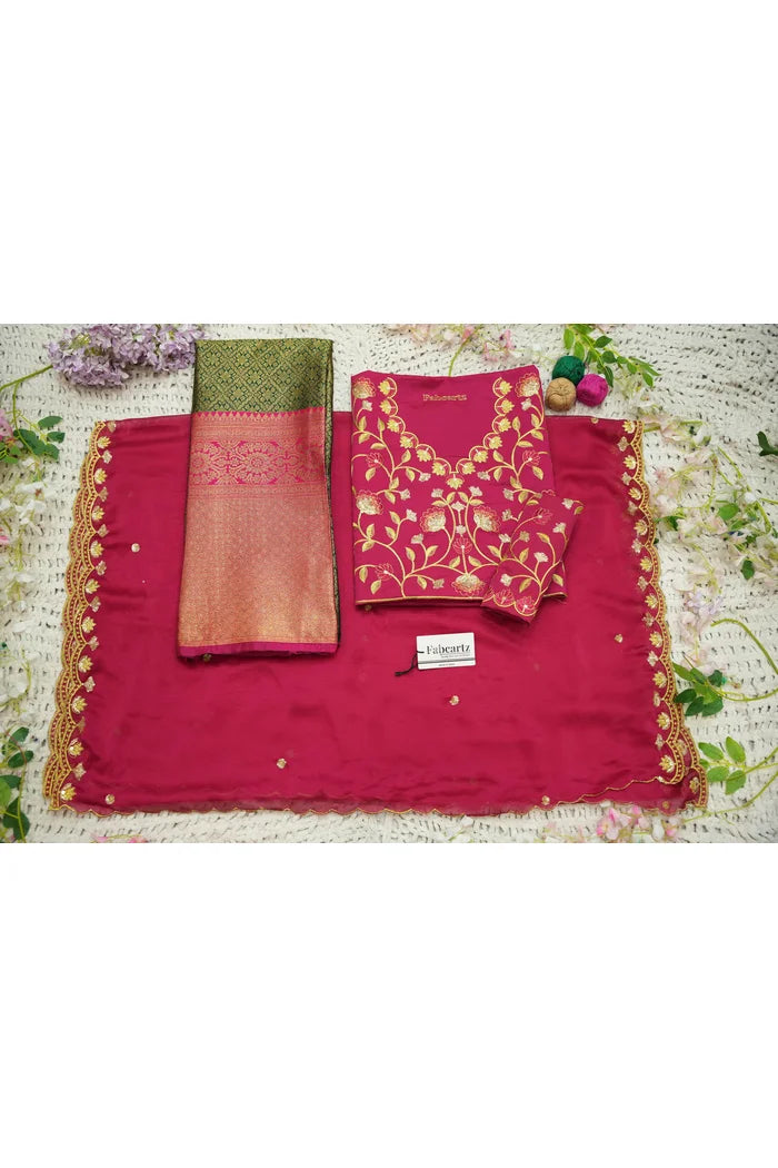 Juhi Women's Woven Design Half Saree with Blouse and Dupatta