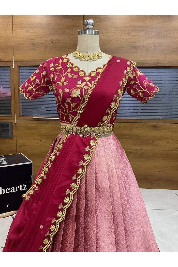 Juhi Women's Woven Design Half Saree with Blouse and Dupatta