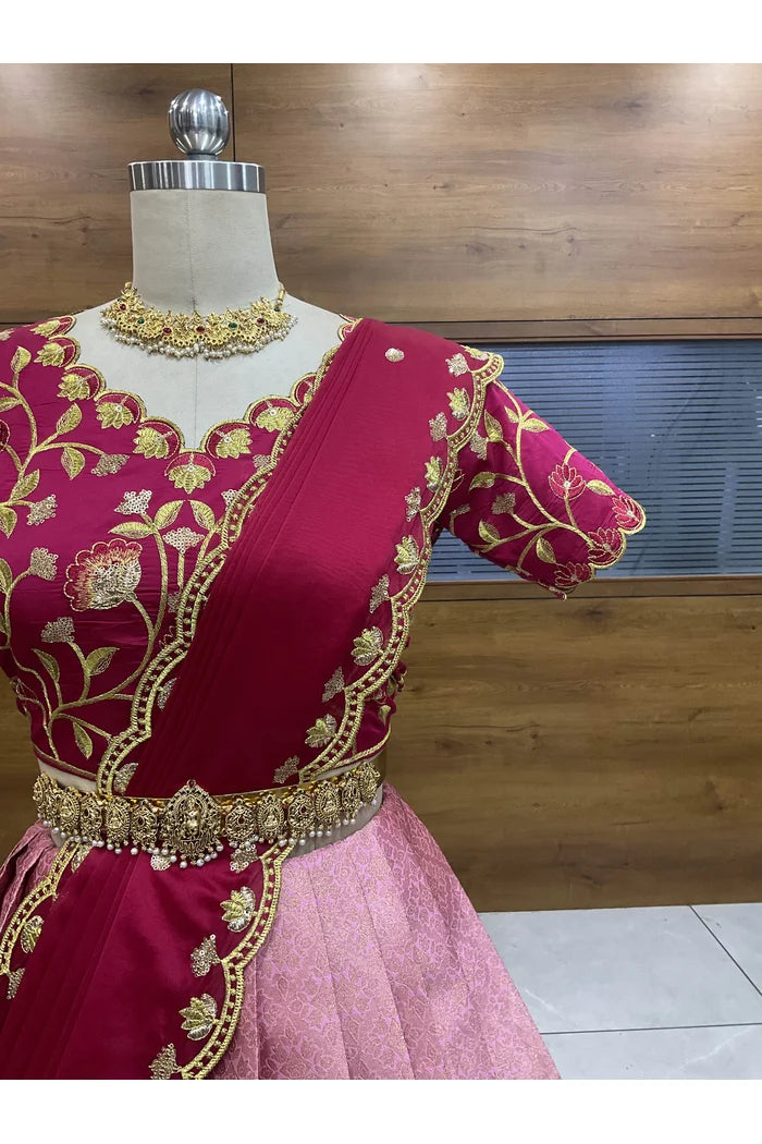 Juhi Women's Woven Design Half Saree with Blouse and Dupatta