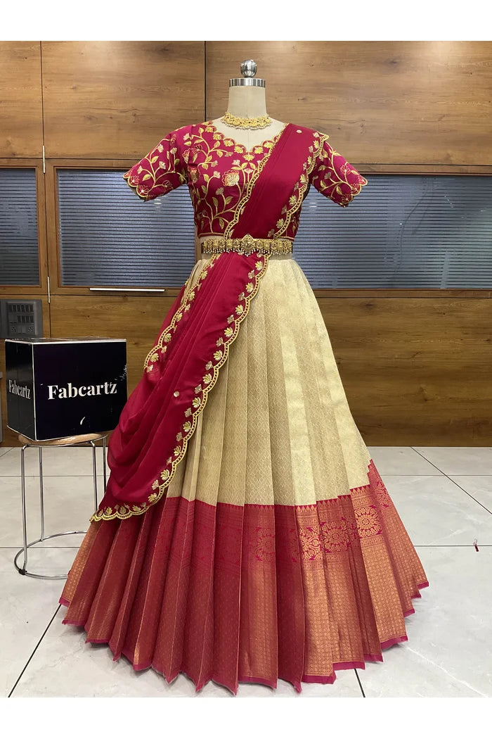 Juhi Women's Woven Design Half Saree with Blouse and Dupatta