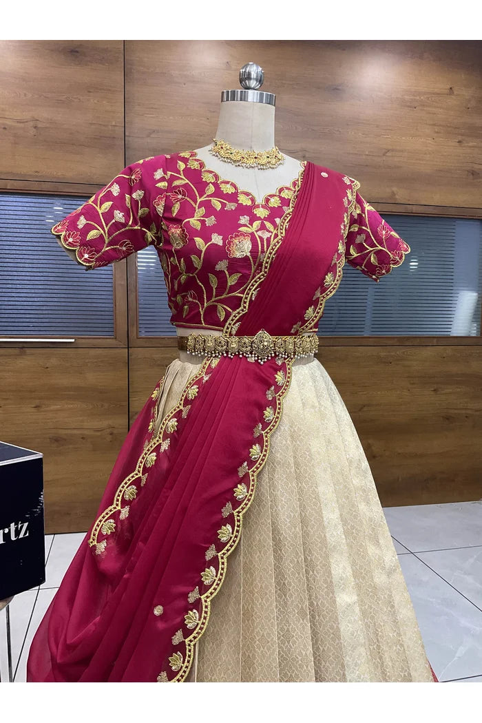 Juhi Women's Woven Design Half Saree with Blouse and Dupatta