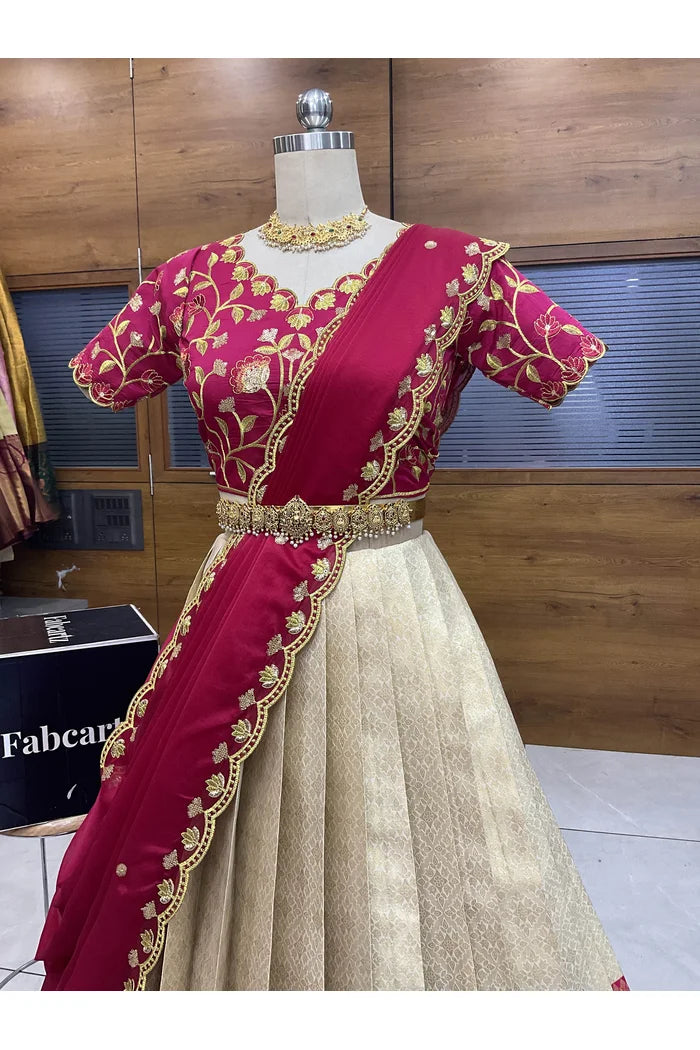 Juhi Women's Woven Design Half Saree with Blouse and Dupatta