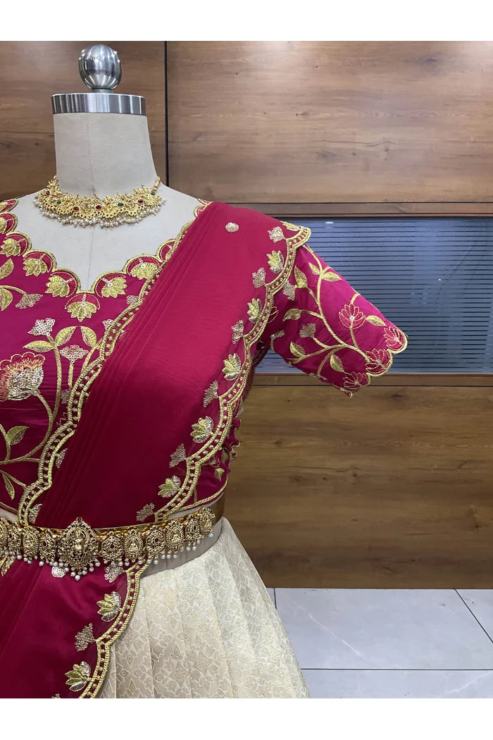 Juhi Women's Woven Design Half Saree with Blouse and Dupatta