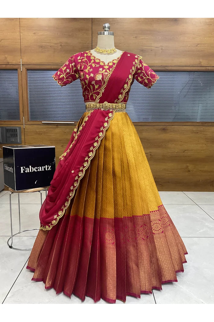 Juhi Women's Woven Design Half Saree with Blouse and Dupatta