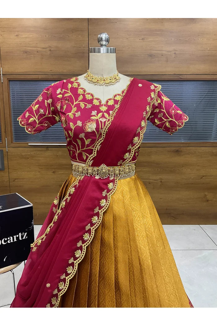 Juhi Women's Woven Design Half Saree with Blouse and Dupatta