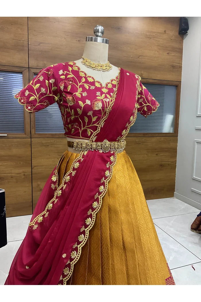 Juhi Women's Woven Design Half Saree with Blouse and Dupatta