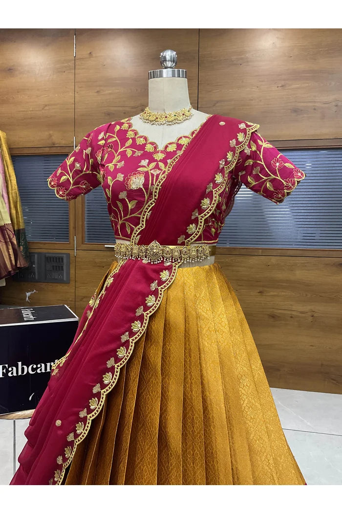 Juhi Women's Woven Design Half Saree with Blouse and Dupatta