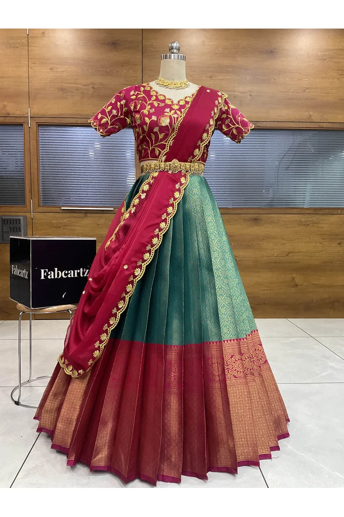 Juhi Women's Woven Design Half Saree with Blouse and Dupatta
