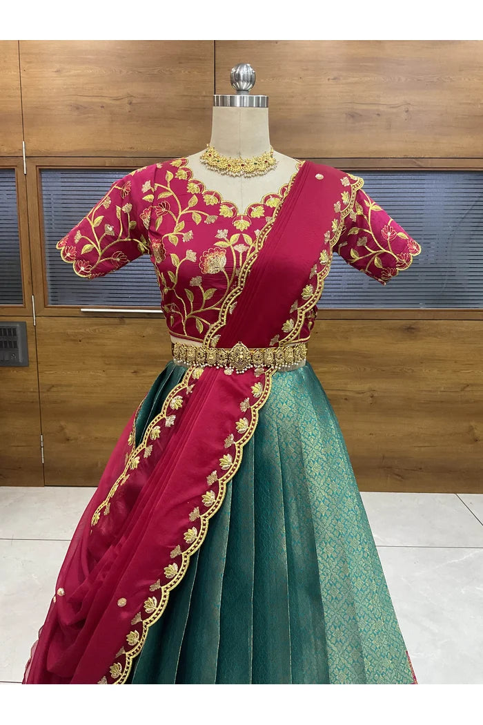 Juhi Women's Woven Design Half Saree with Blouse and Dupatta
