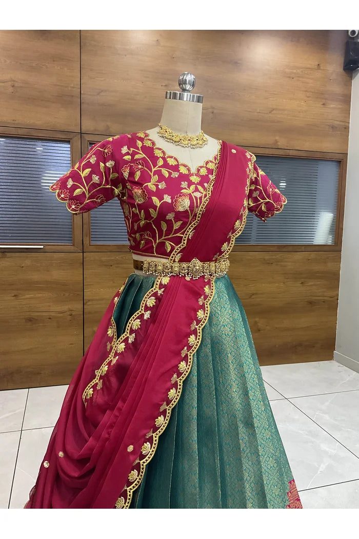 Juhi Women's Woven Design Half Saree with Blouse and Dupatta