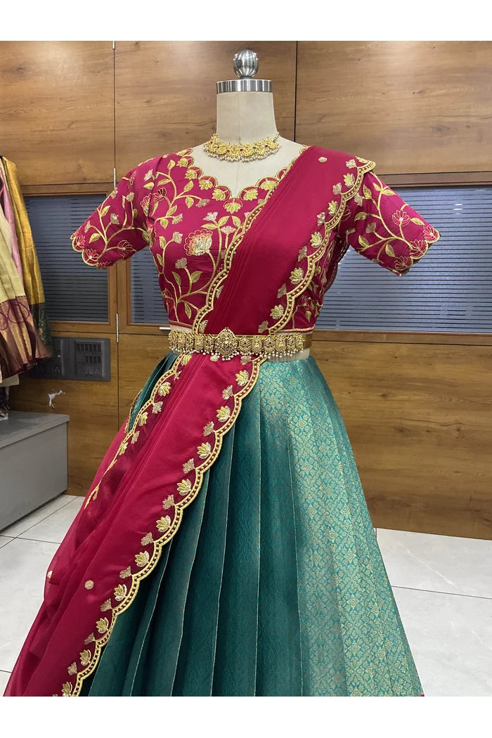 Juhi Women's Woven Design Half Saree with Blouse and Dupatta