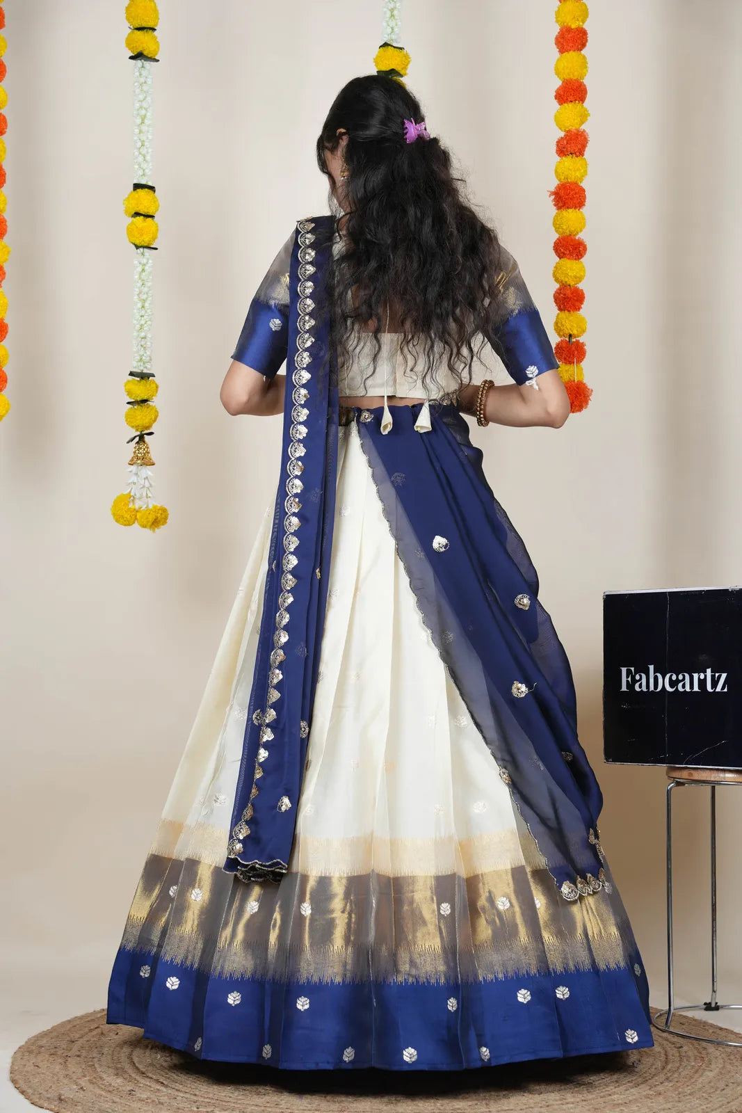 (Adhira) South Indian Festival Traditional Half Saree with Embroidered Blouse & Dupatta