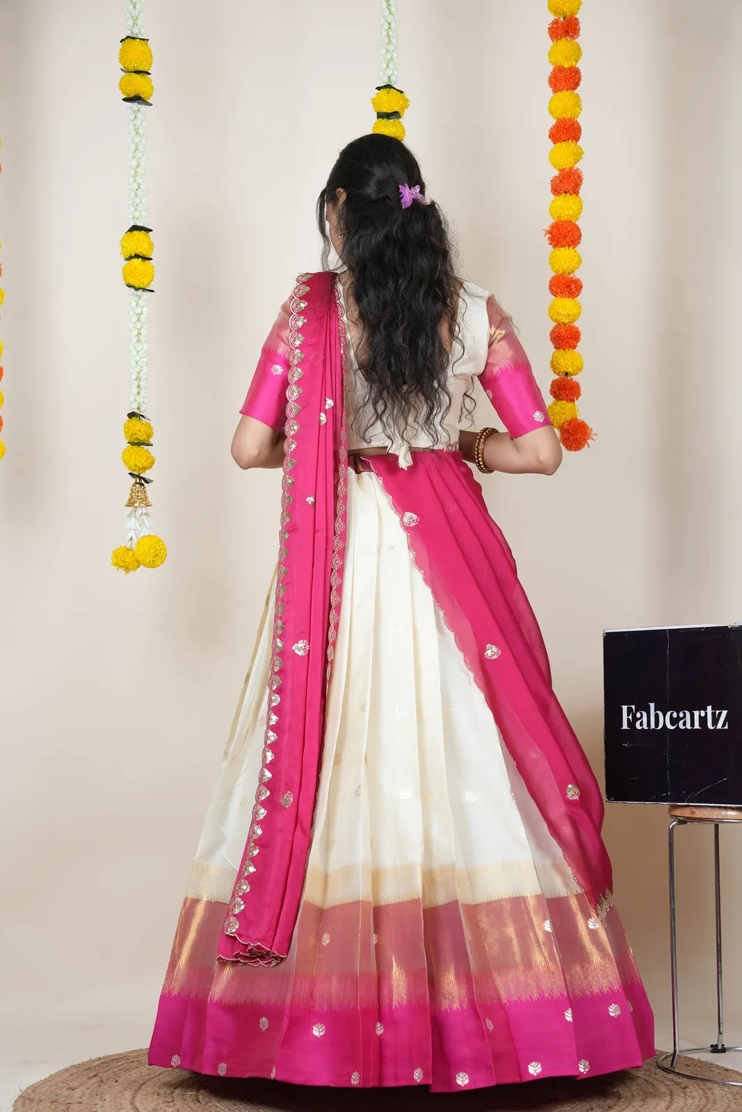 (Adhira) South Indian Festival Traditional Half Saree with Embroidered Blouse & Dupatta