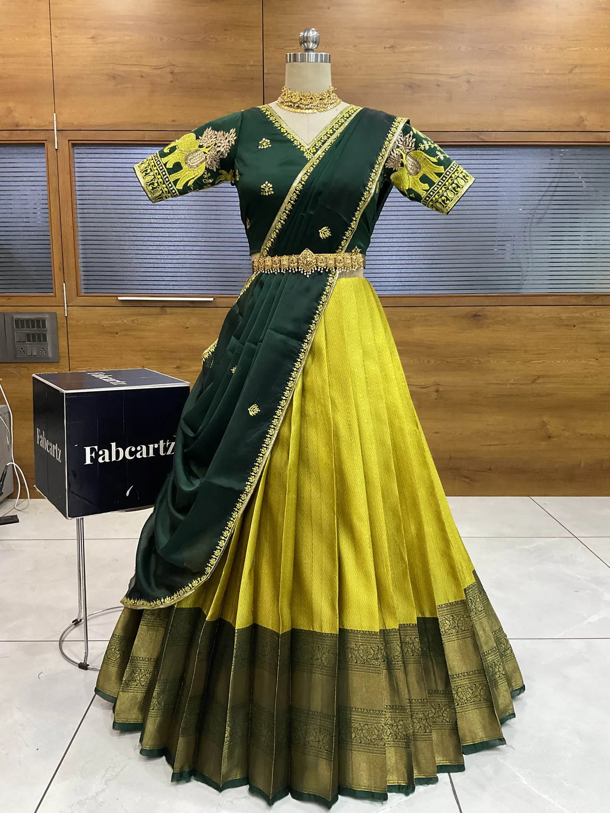 Amrutha South Indian Festival Traditional Half Saree with Embroidered Blouse & Dupatta
