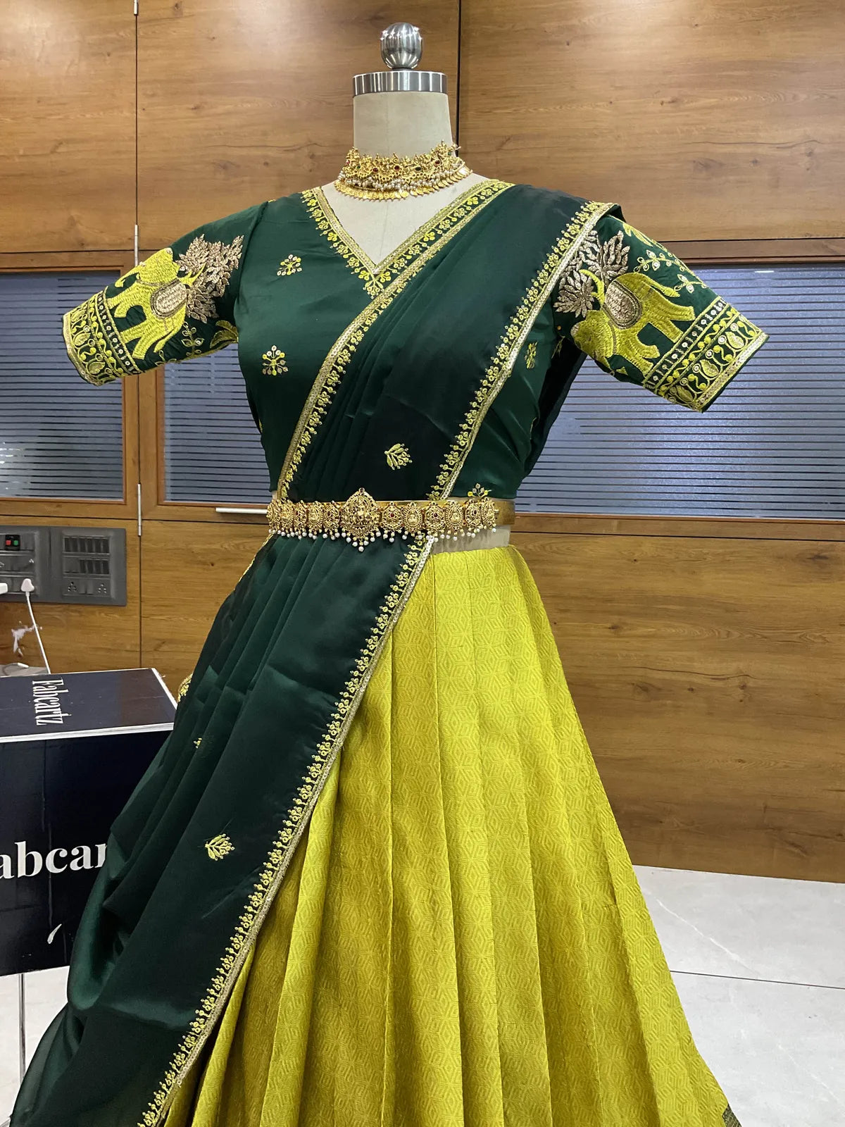 Amrutha South Indian Festival Traditional Half Saree with Embroidered Blouse & Dupatta