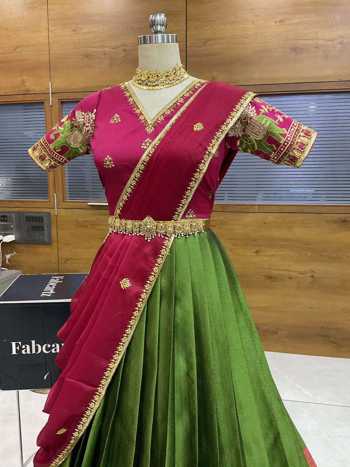 Amrutha South Indian Festival Traditional Half Saree with Embroidered Blouse & Dupatta