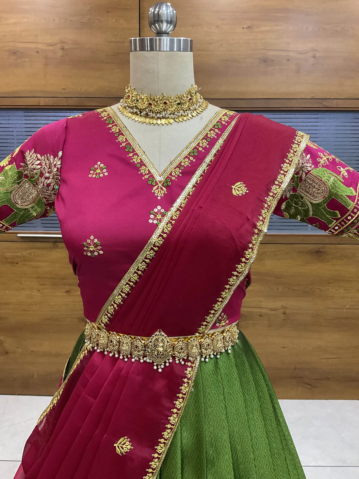 Amrutha South Indian Festival Traditional Half Saree with Embroidered Blouse & Dupatta