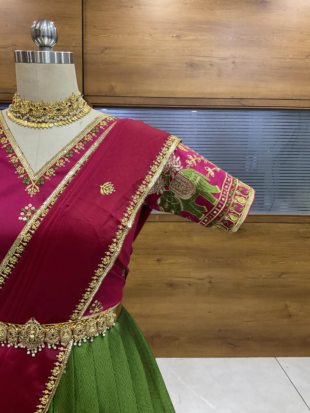 Amrutha South Indian Festival Traditional Half Saree with Embroidered Blouse & Dupatta