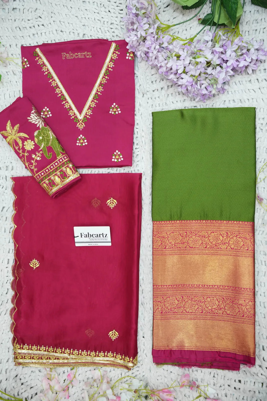 Amrutha South Indian Festival Traditional Half Saree with Embroidered Blouse & Dupatta