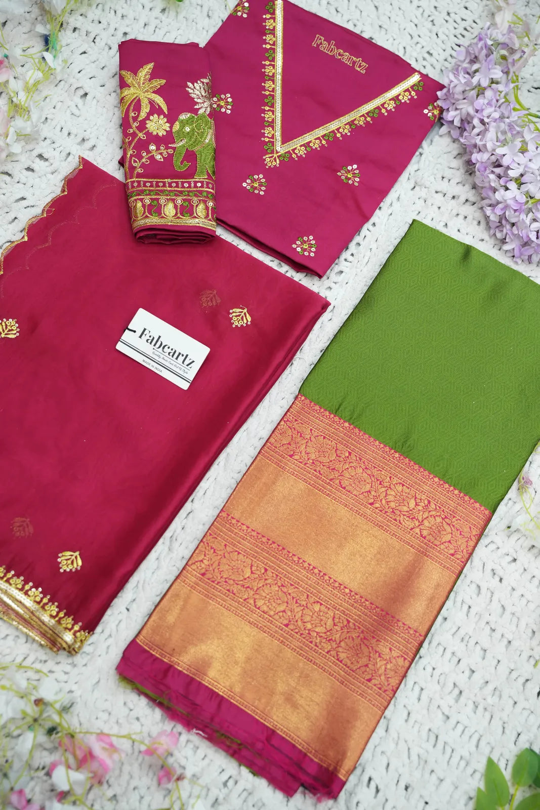 Amrutha South Indian Festival Traditional Half Saree with Embroidered Blouse & Dupatta