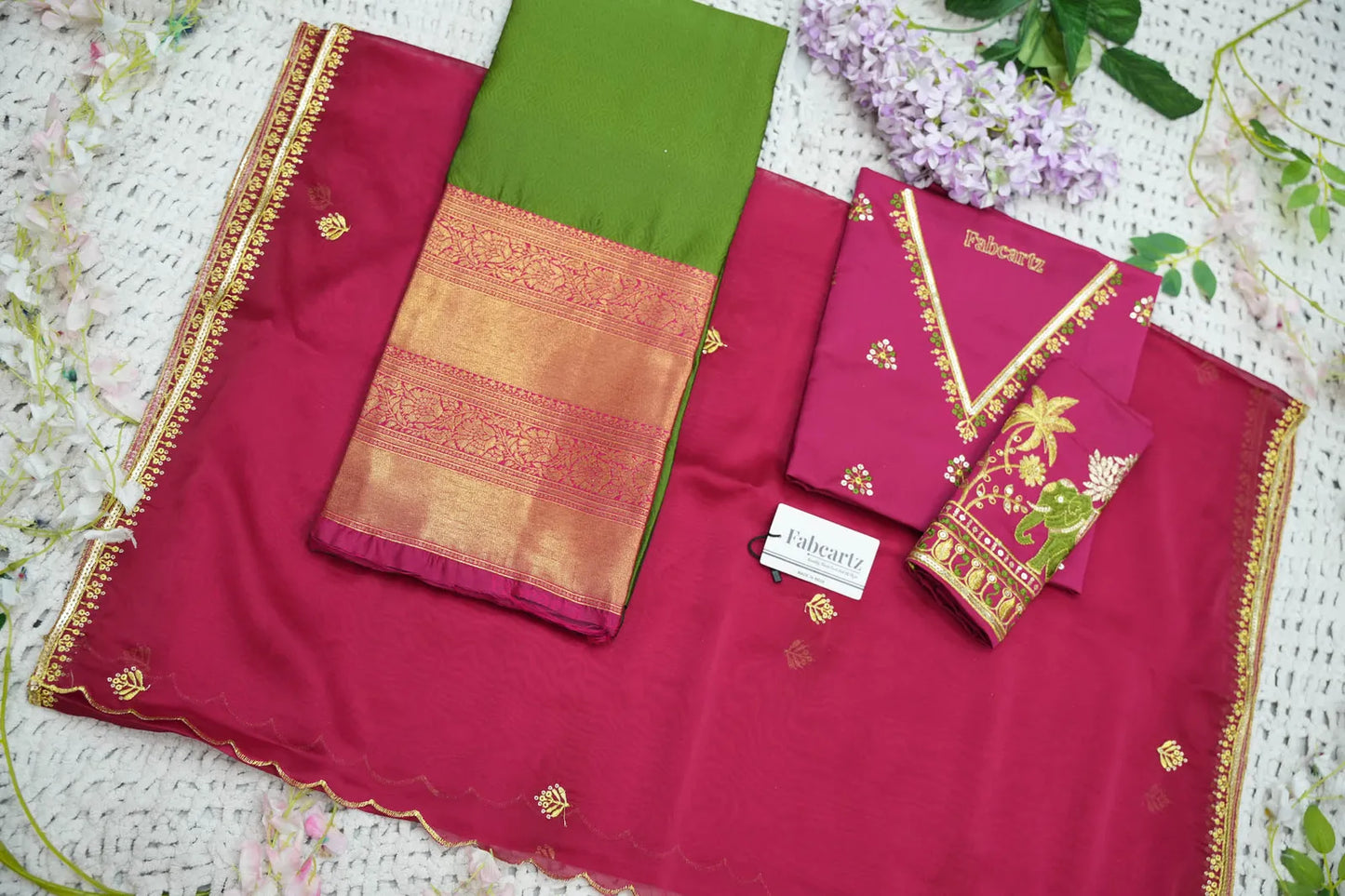 Amrutha South Indian Festival Traditional Half Saree with Embroidered Blouse & Dupatta