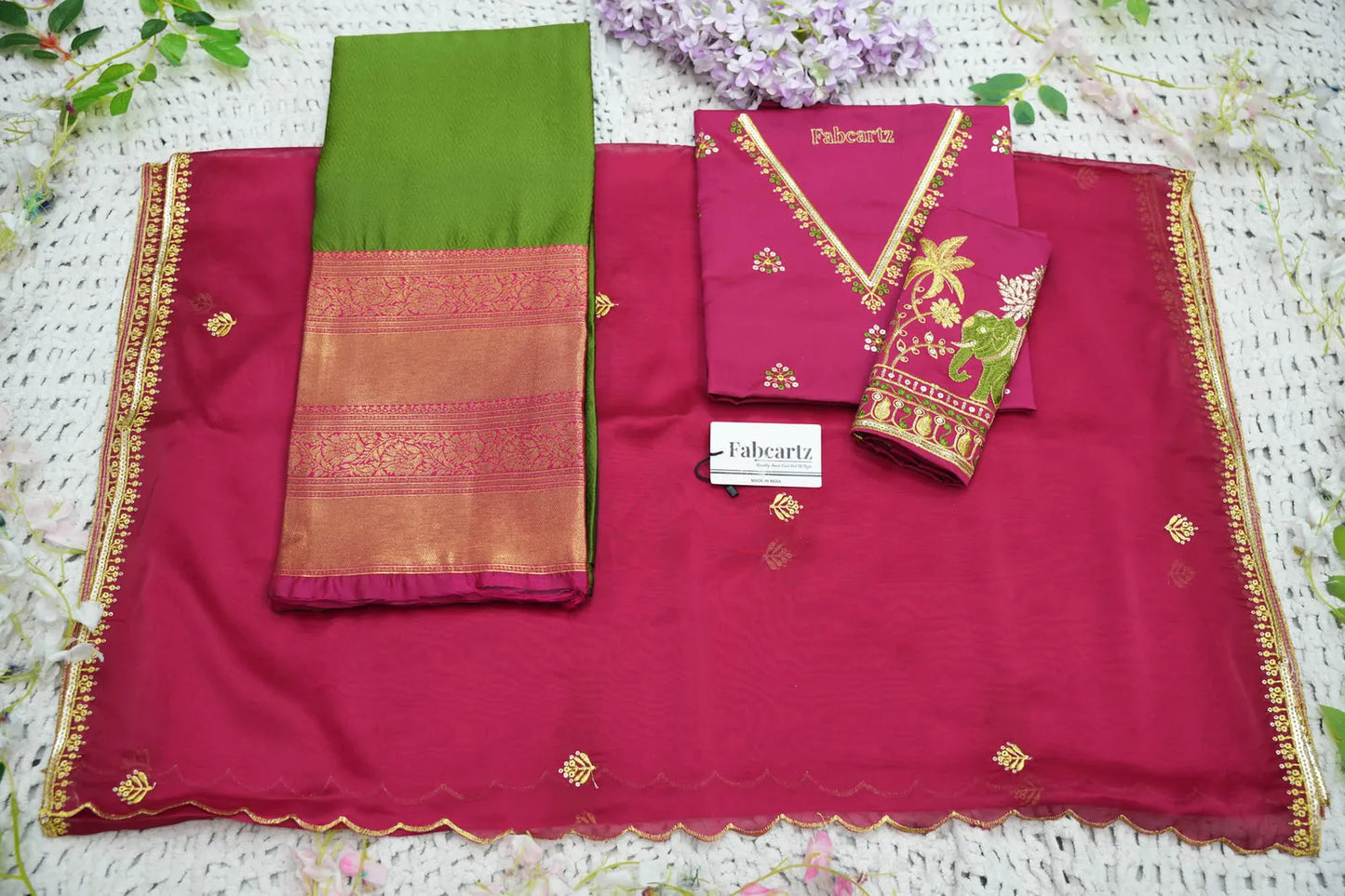 Amrutha South Indian Festival Traditional Half Saree with Embroidered Blouse & Dupatta