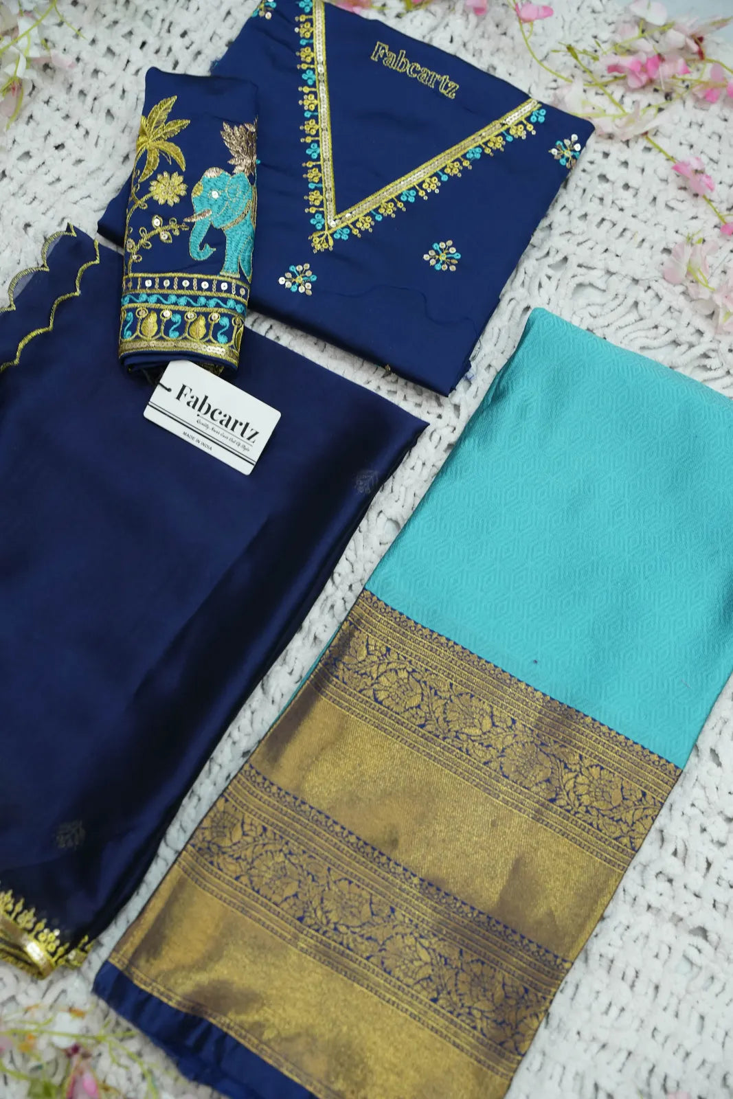 Amrutha South Indian Festival Traditional Half Saree with Embroidered Blouse & Dupatta