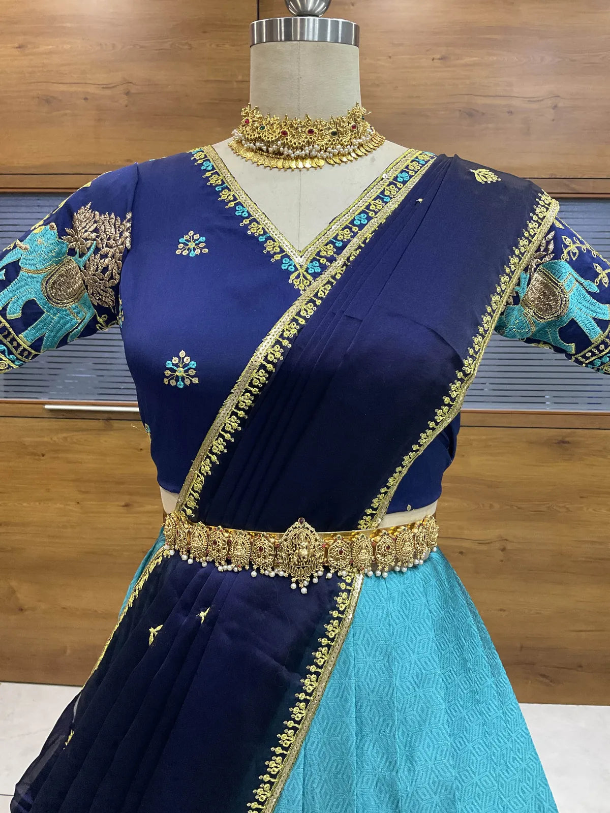 Amrutha South Indian Festival Traditional Half Saree with Embroidered Blouse & Dupatta