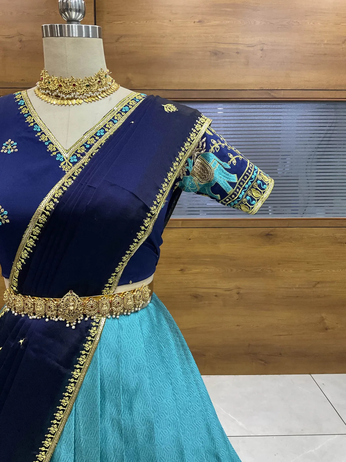 Amrutha South Indian Festival Traditional Half Saree with Embroidered Blouse & Dupatta