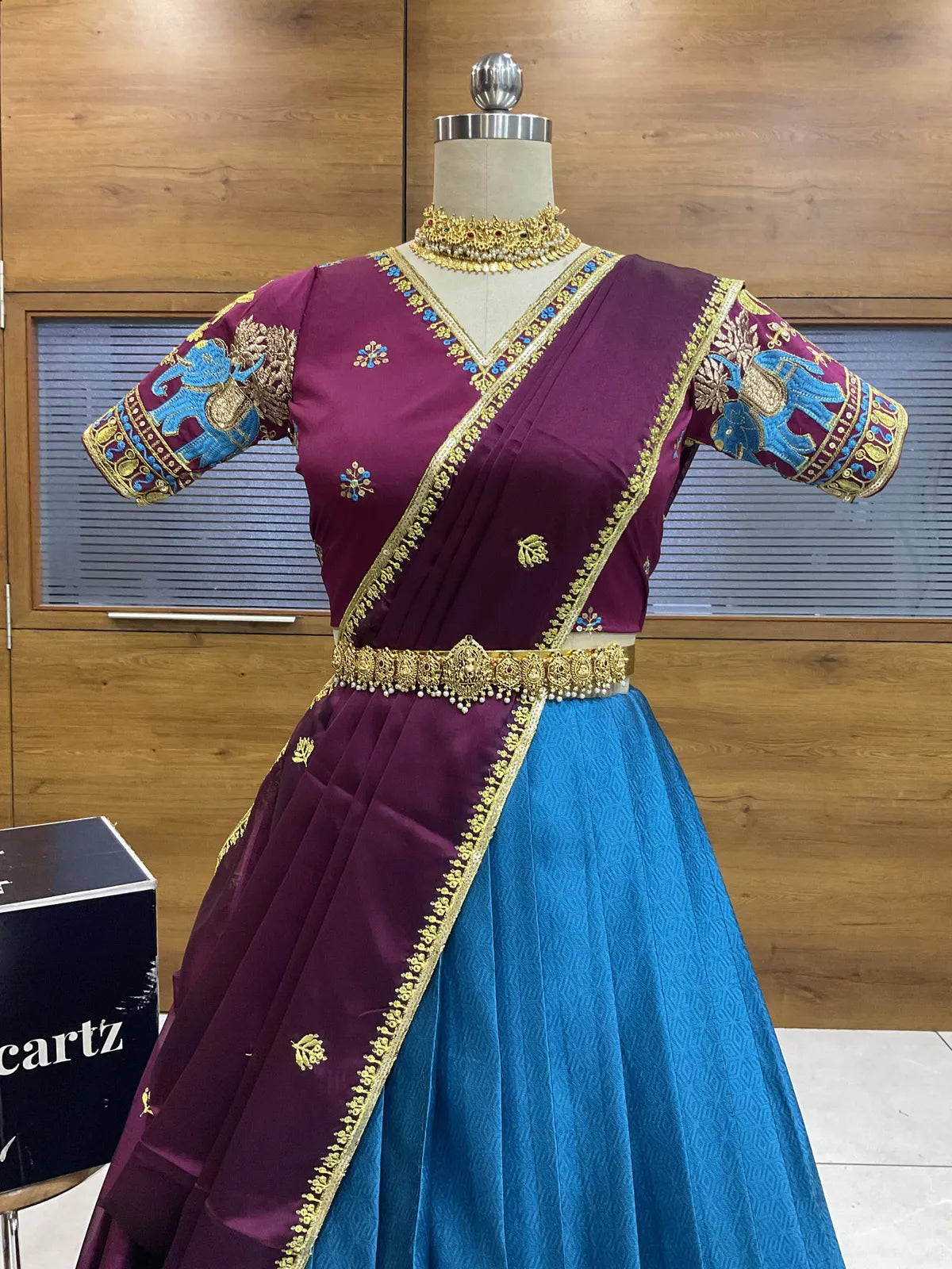 Amrutha South Indian Festival Traditional Half Saree with Embroidered Blouse & Dupatta