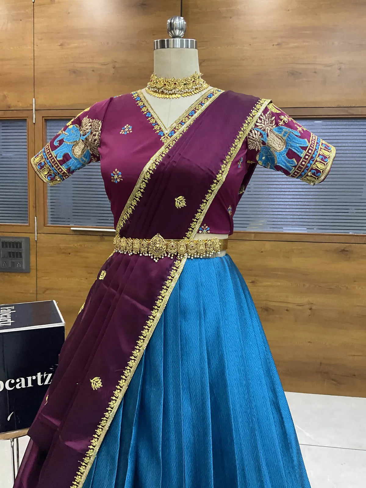Amrutha South Indian Festival Traditional Half Saree with Embroidered Blouse & Dupatta