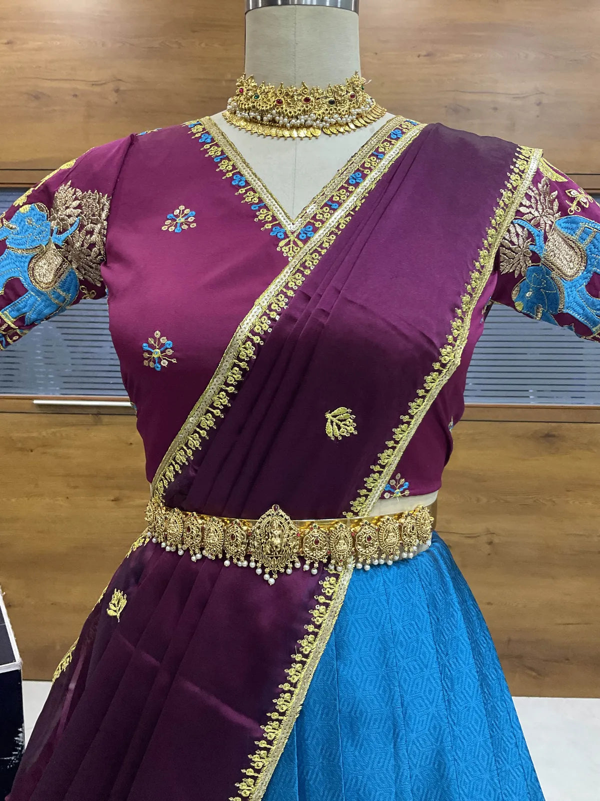 Amrutha South Indian Festival Traditional Half Saree with Embroidered Blouse & Dupatta