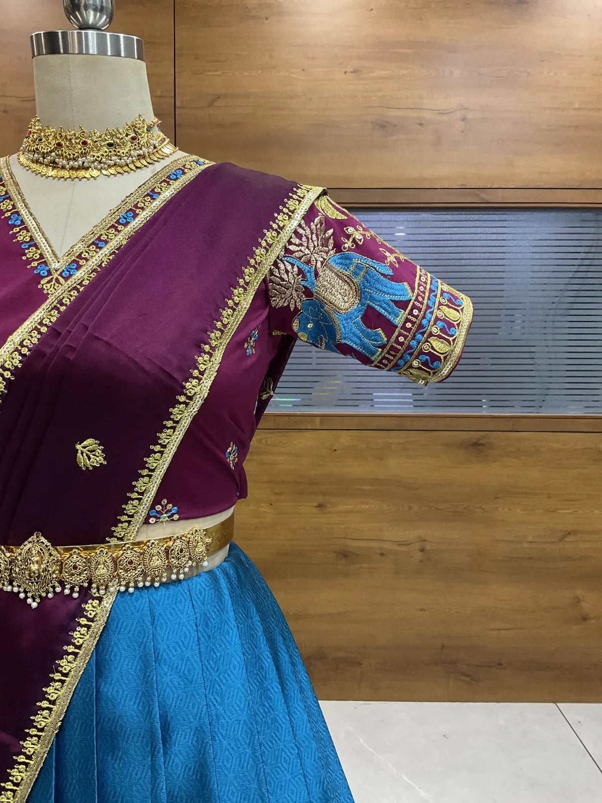 Amrutha South Indian Festival Traditional Half Saree with Embroidered Blouse & Dupatta