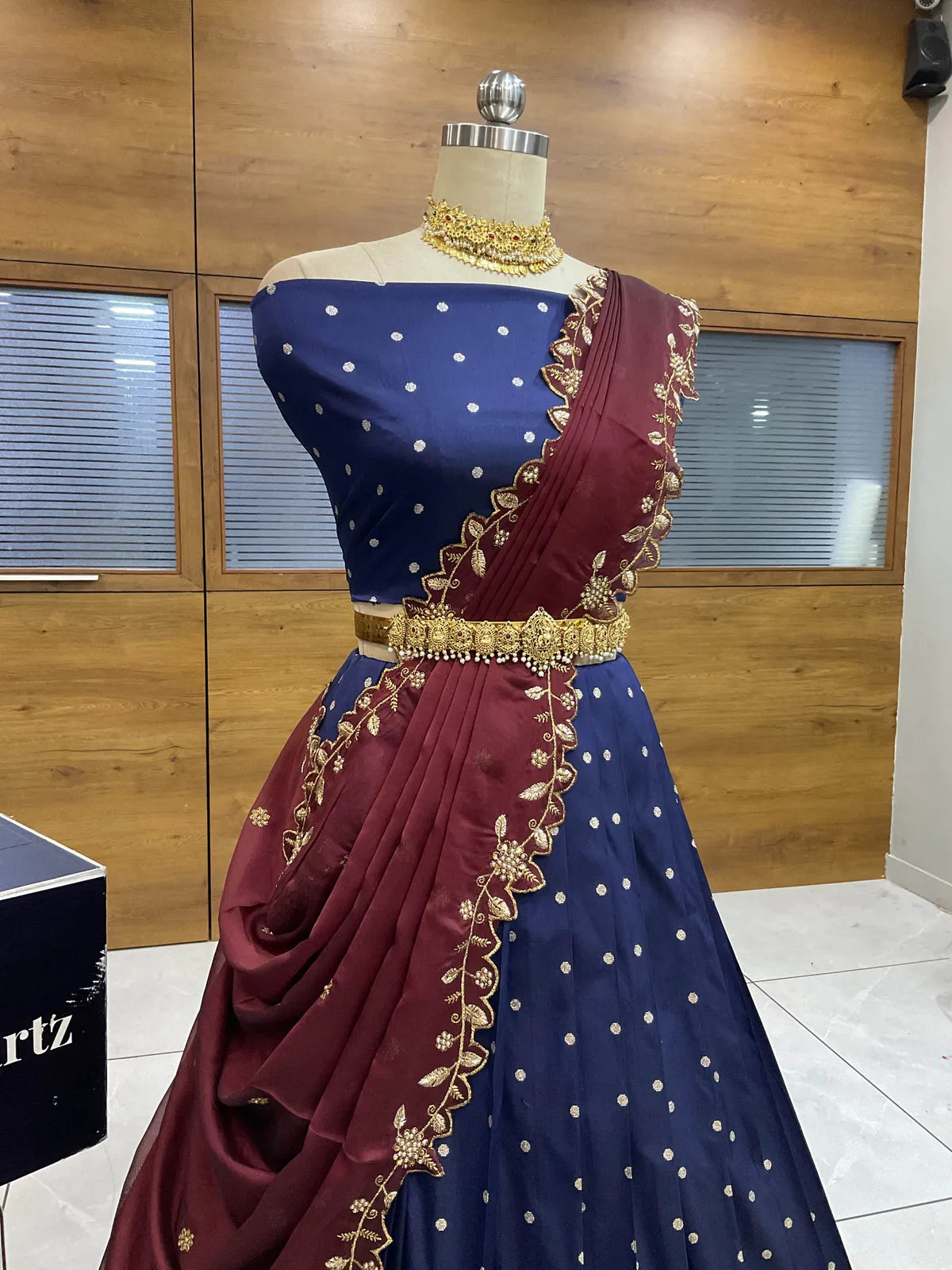 ButtiRango/Aroli South Indian Festival Traditional Half Saree with Blouse & Embroidered Dupatta