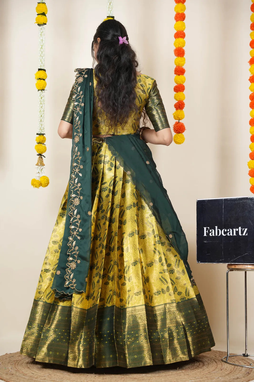 (Udaya) South Indian Festival Traditional Half Saree with Embroidered Blouse & Dupatta