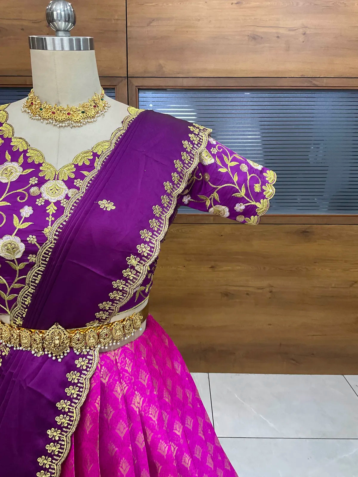 Munjya Women's Woven Design zari work Half Saree with Embroidered Blouse and Dupatta