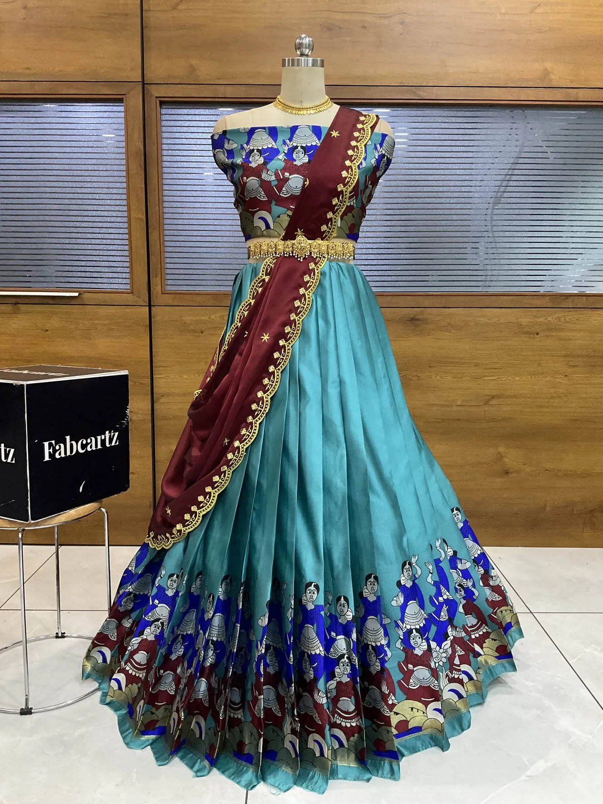 (Putrika) South Indian Festival Traditional Half Saree with Embroidered Blouse & Dupatta