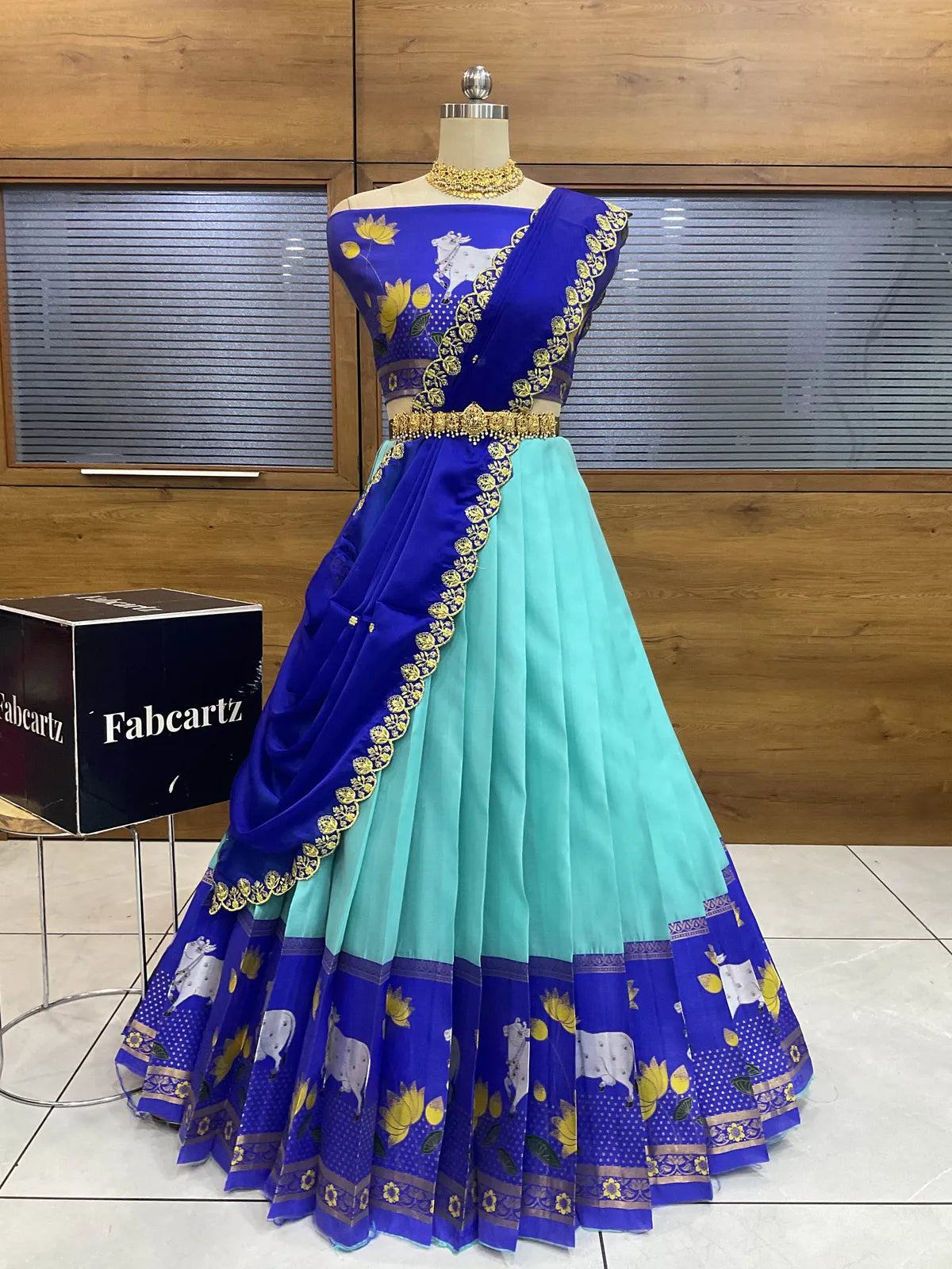 (KaamRango) South Indian Festival Traditional Half Saree with Embroidered Blouse & Dupatta