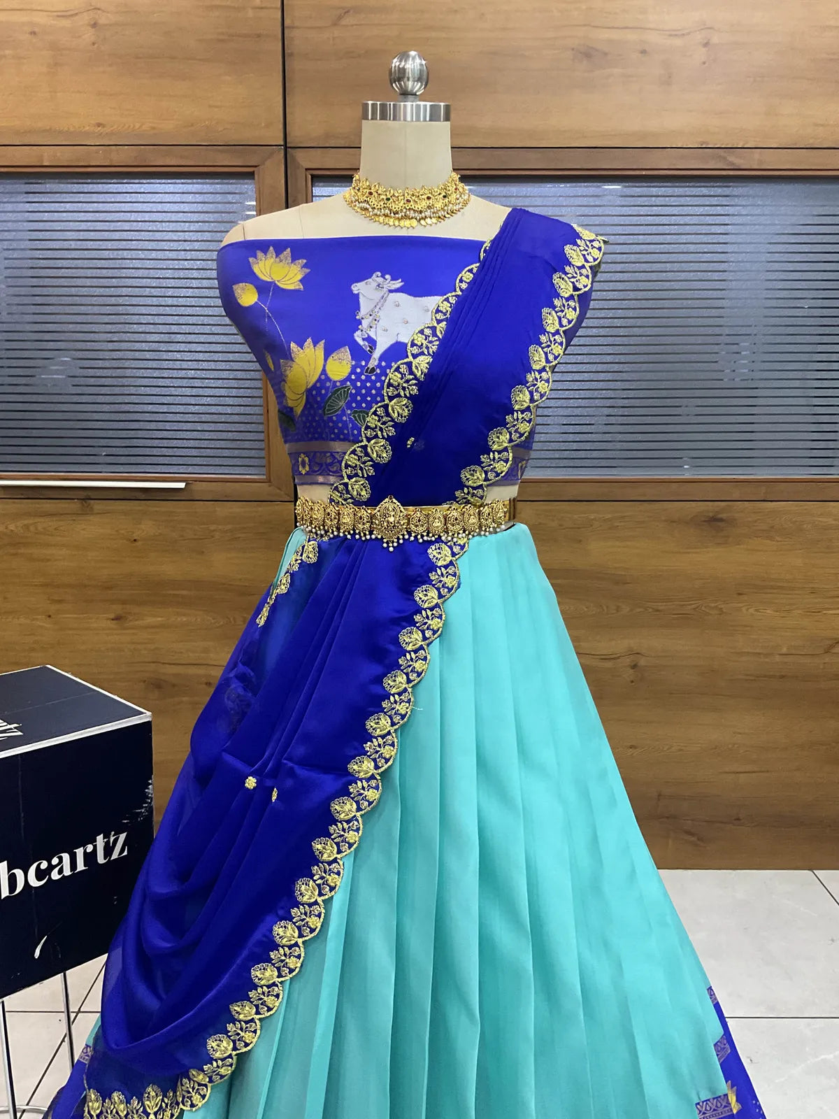 (KaamRango) South Indian Festival Traditional Half Saree with Embroidered Blouse & Dupatta