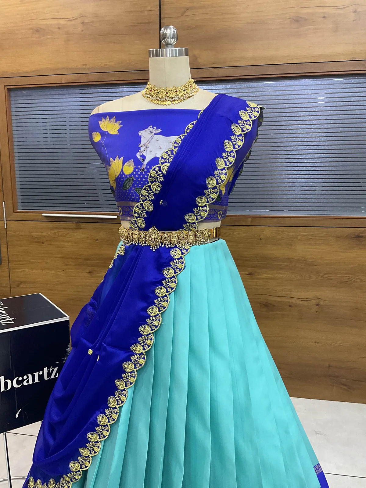 (KaamRango) South Indian Festival Traditional Half Saree with Embroidered Blouse & Dupatta