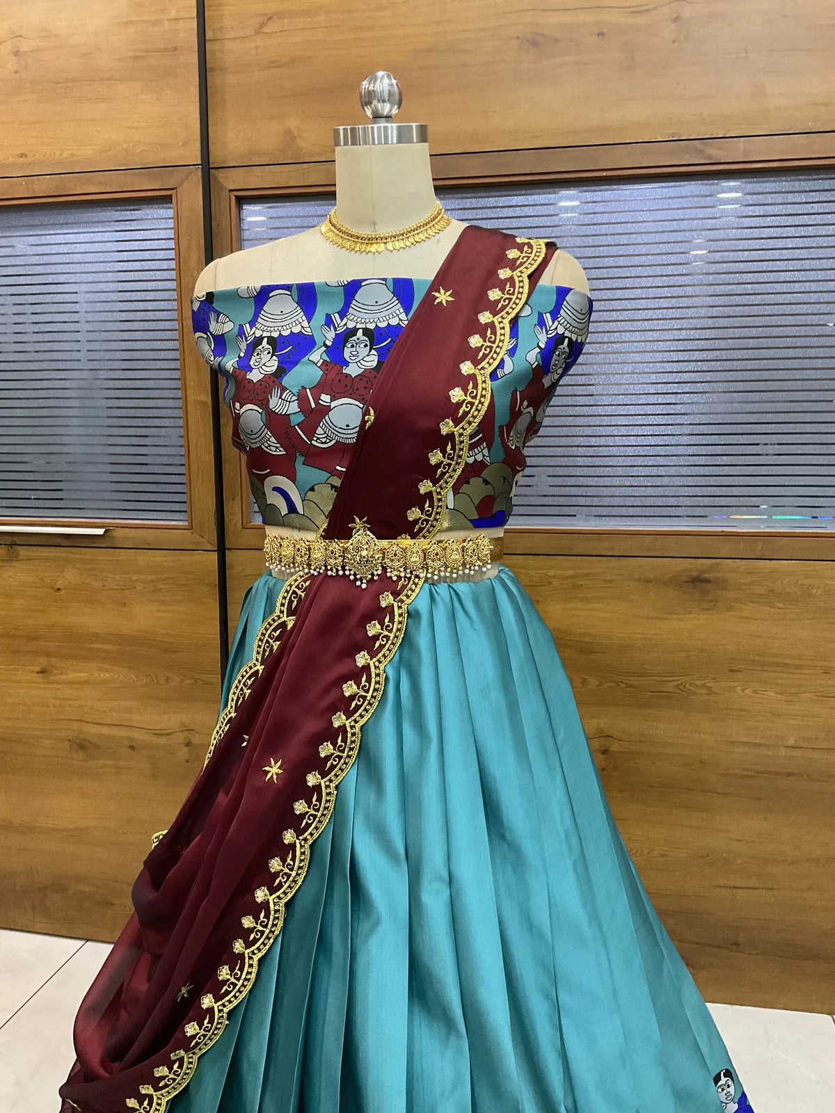 (Putrika) South Indian Festival Traditional Half Saree with Embroidered Blouse & Dupatta