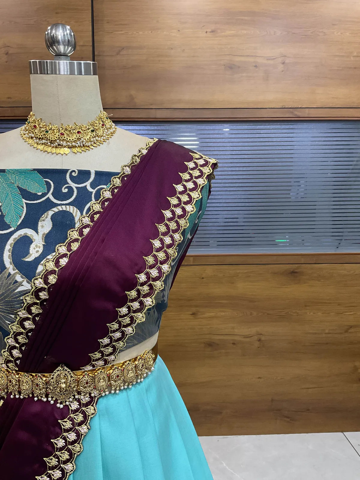 (HansRango) South Indian Festival Traditional Half Saree with Embroidered Blouse & Dupatta
