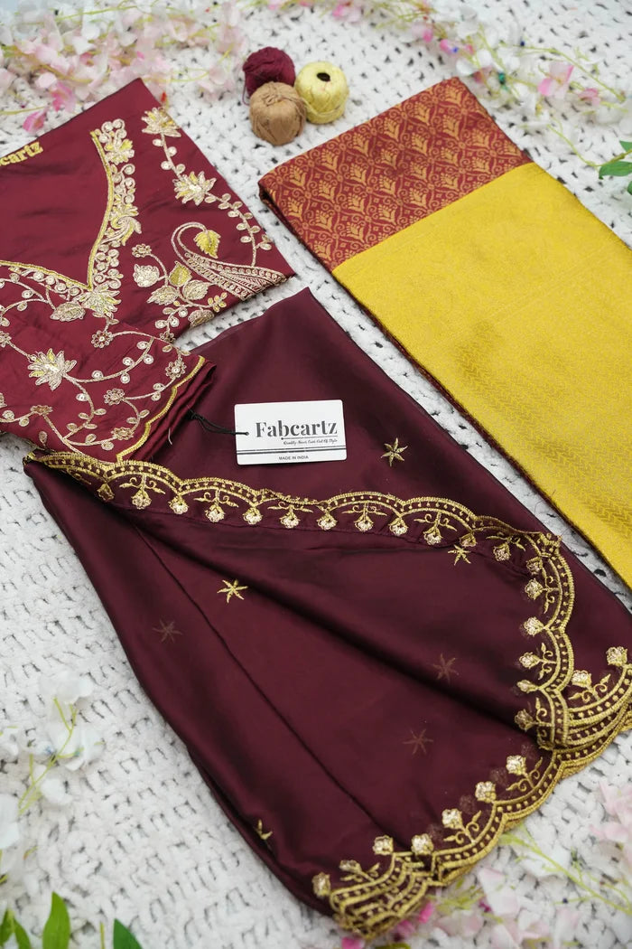 Munjya Women's Woven Design zari work Half Saree with Embroidered Blouse and Dupatta